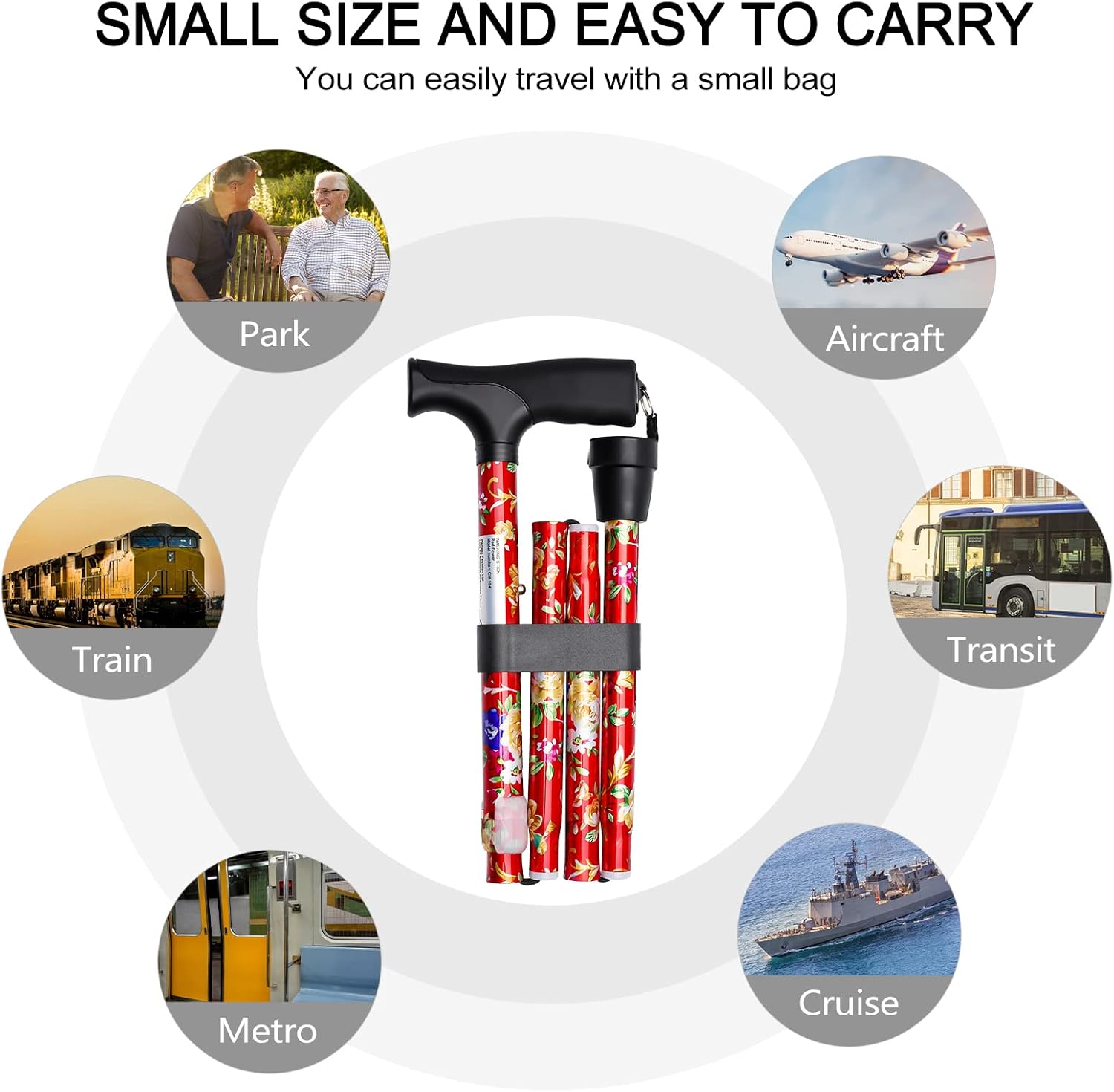 iCatchy Walking Flexible Stick, Easy Adjustable Height Folding Extendable Walking Aid Mobility Aid Collapsible Walking Stick for Unisex UKCA Approved