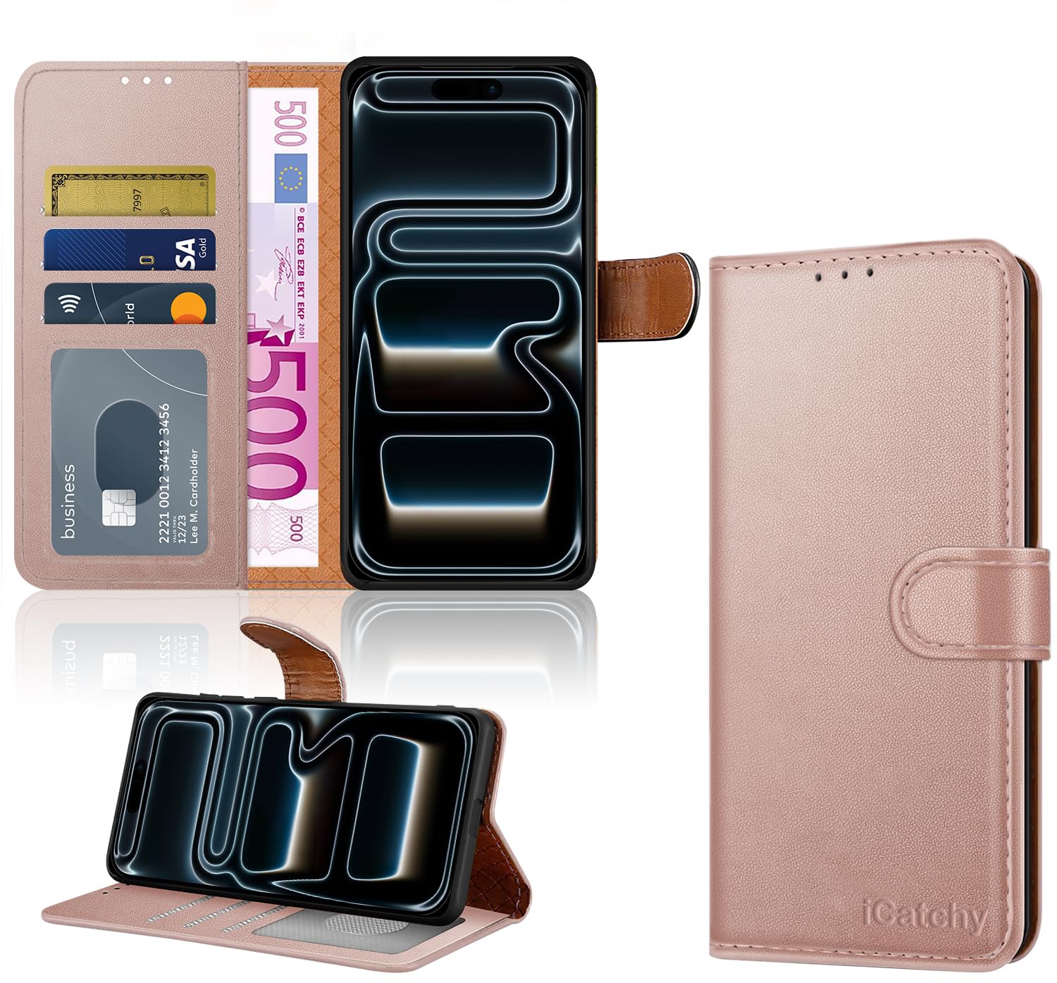 iCatchy for iPhone 17 Pro Case with 3 Card Slots Leather Wallet Flip Book Magnetic Closure Kickstand Shockproof Protective Phone Cover compatible with iPhone 17