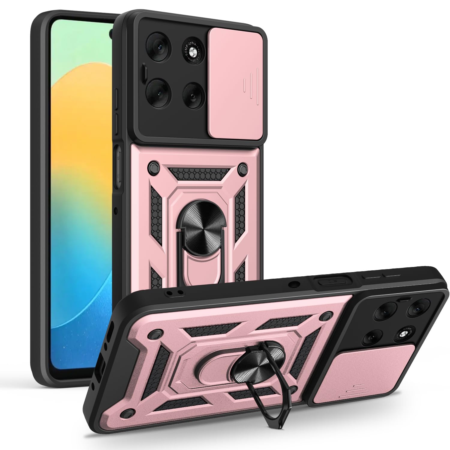 iCatchy Case for Motorola G56 Sliding Camera Cover Shockproof Heavy-duty Military Rugged Ring Holder Kickstand for Moto G56 Phone