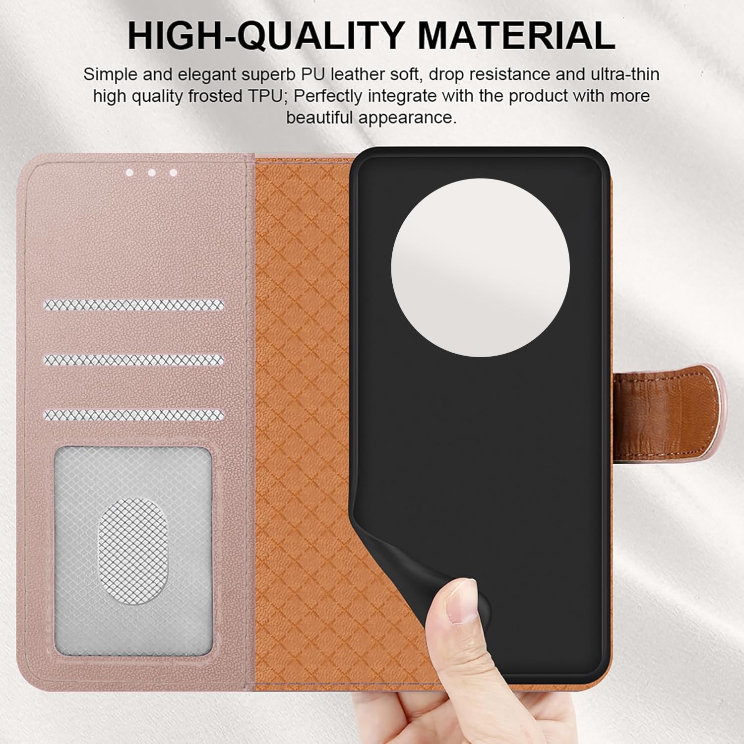 iCatchy for TCL 605 Case with 3 Card Slots Leather Wallet Flip Book RFID Blocking Magnetic Closure Kickstand Shockproof Protective Phone Cover compatible with TCL 605