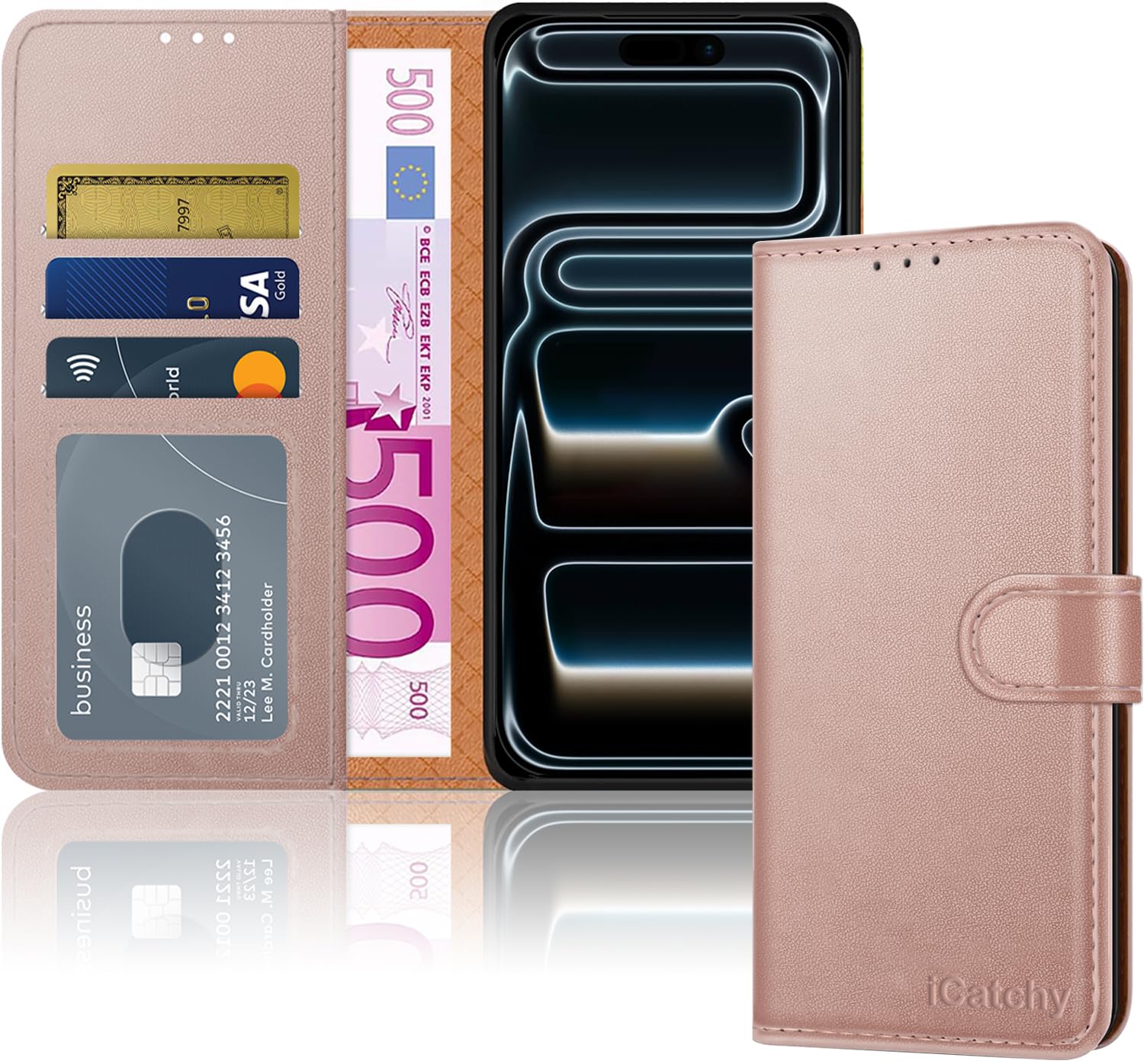 iCatchy for iPhone 17 Pro Case with 3 Card Slots Leather Wallet Flip Book Magnetic Closure Kickstand Shockproof Protective Phone Cover compatible with iPhone 17