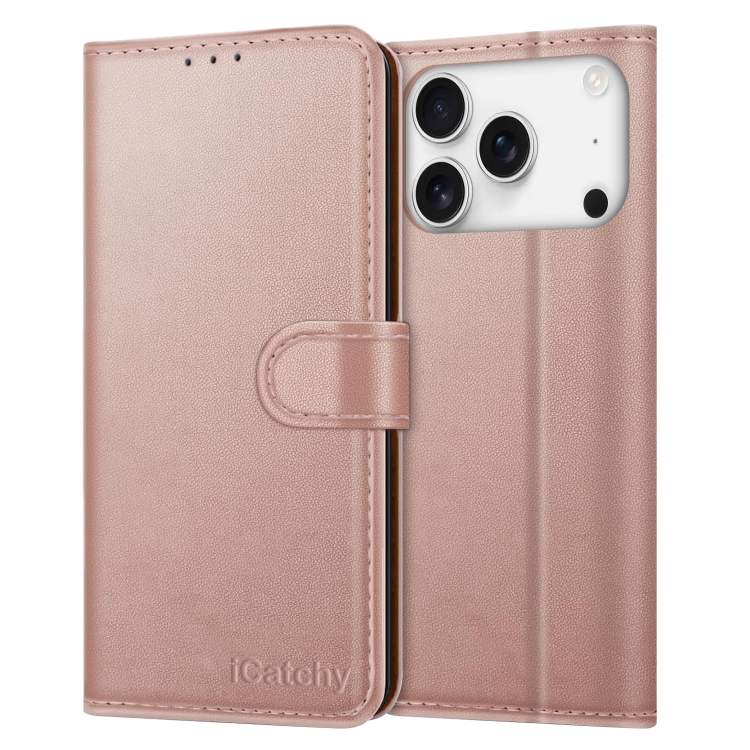 iCatchy for iPhone 17 Pro Case with 3 Card Slots Leather Wallet Flip Book Magnetic Closure Kickstand Shockproof Protective Phone Cover compatible with iPhone 17