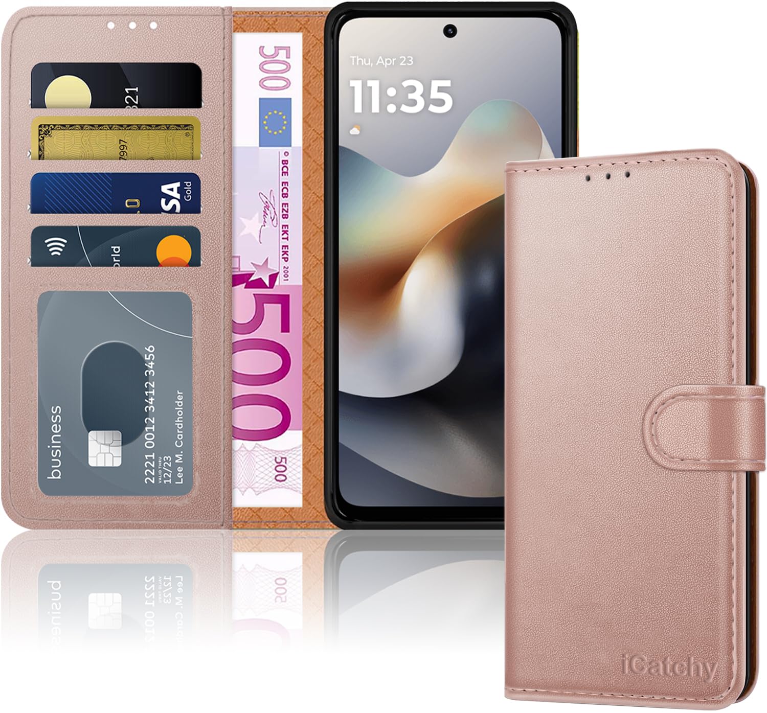 iCatchy for Motorola G56 5G Case with 4 Card Slots Leather Wallet Flip Book RFID Blocking Magnetic Closure Kickstand Shockproof Protective Phone Cover compatible with Moto G56