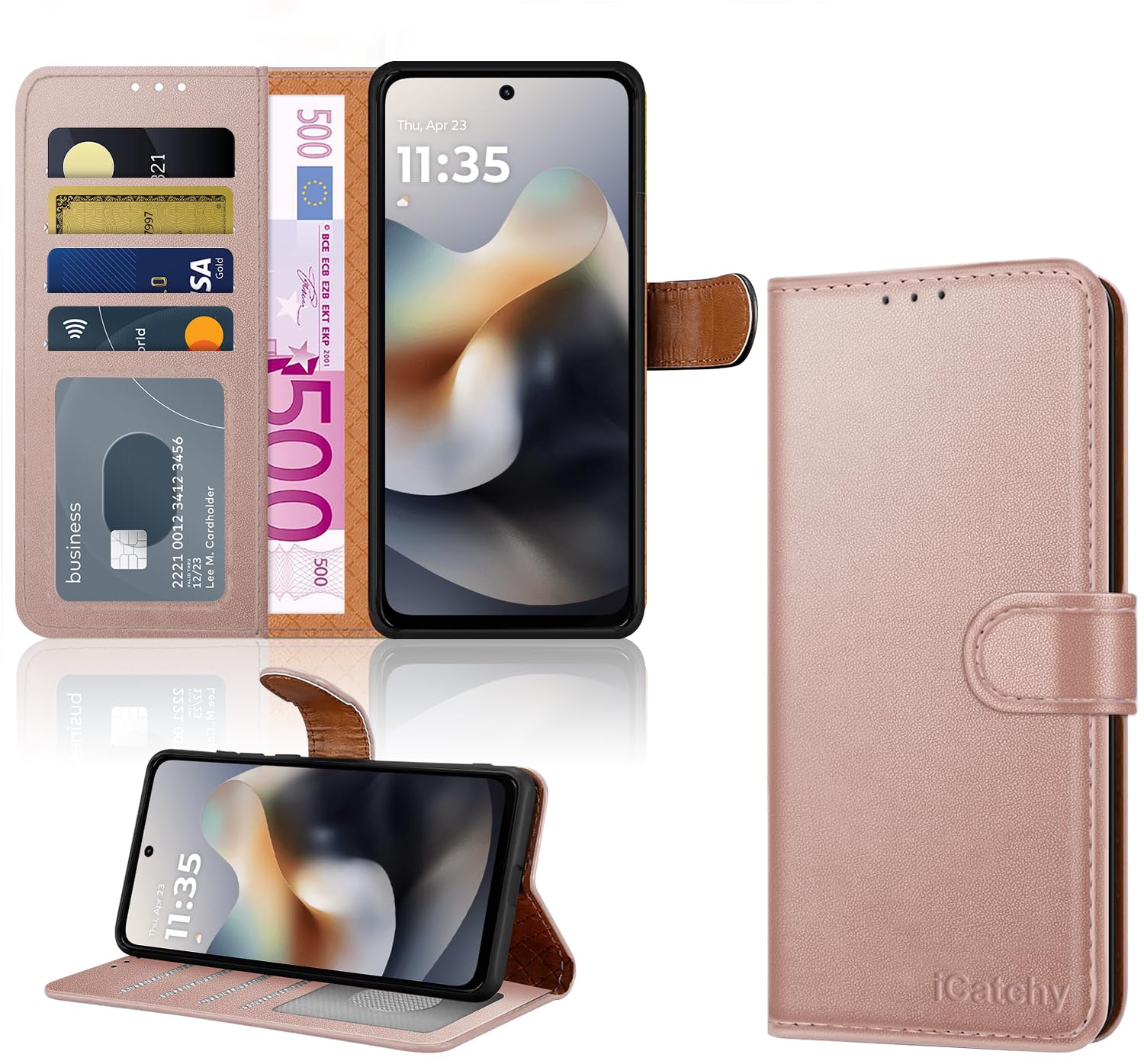 iCatchy for Motorola G56 5G Case with 4 Card Slots Leather Wallet Flip Book RFID Blocking Magnetic Closure Kickstand Shockproof Protective Phone Cover compatible with Moto G56
