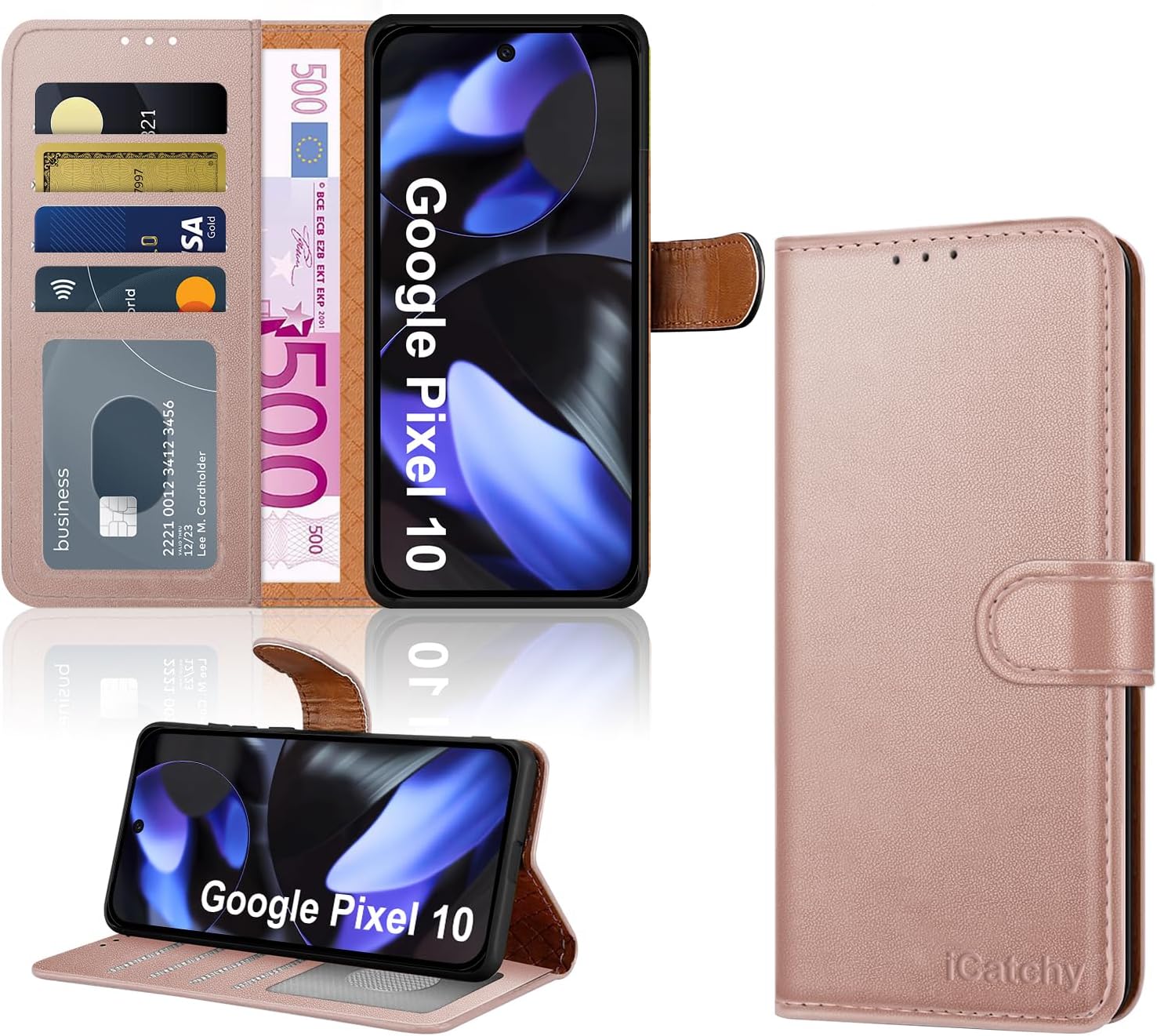 Case for Google 10 / 10 Pro with 4 Card Slots Leather Wallet Flip Book Magnetic Closure Kickstand Shockproof Protective Phone Cover compatible with Pixel 10 / 10 Pro