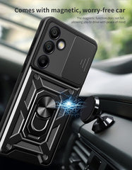 iCatchy Case for Samsung Galaxy S24 FE Camera Cover Shockproof Heavy-duty Military Rugged Ring Holder Kickstand Silicone Tough Hard Armour Case for Samsung S24 FE