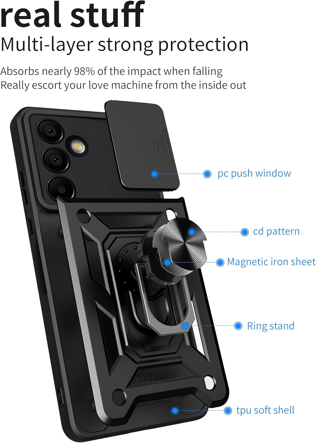 iCatchy Case for Samsung Galaxy S24 FE Camera Cover Shockproof Heavy-duty Military Rugged Ring Holder Kickstand Silicone Tough Hard Armour Case for Samsung S24 FE
